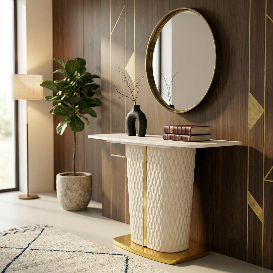 Ivory Crest Console Table