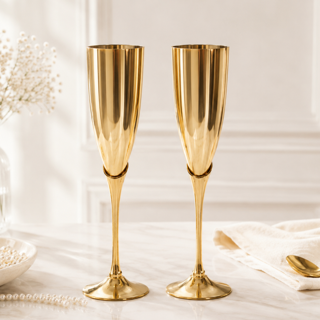 Pure Brass Champagne Flutes Set