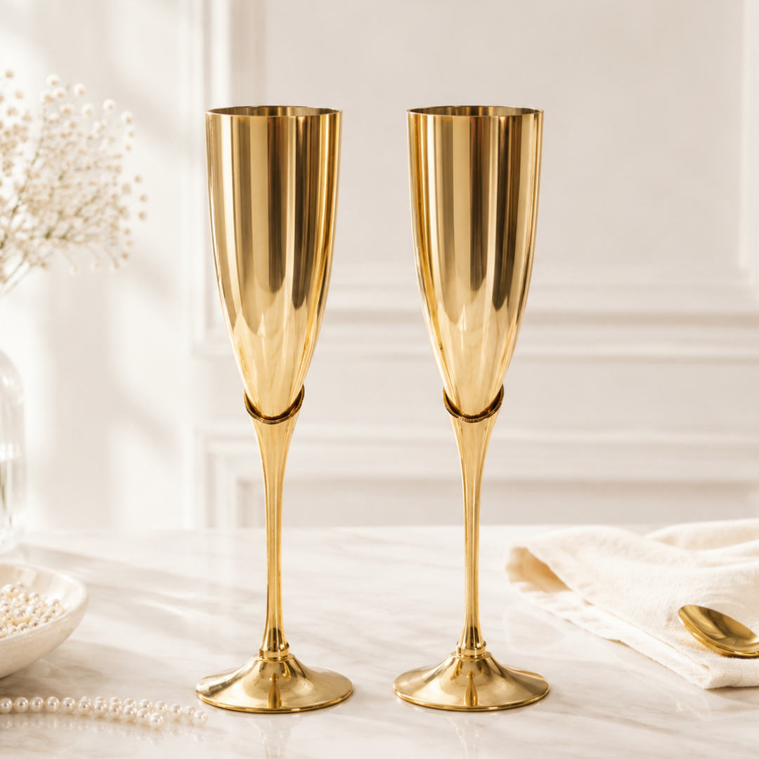 Pure Brass Champagne Flutes Set