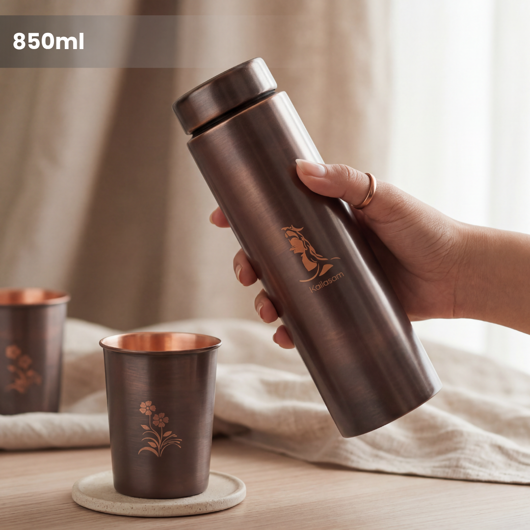 Mystic Shiva Pure Copper Bottle With Glasses Gift Set