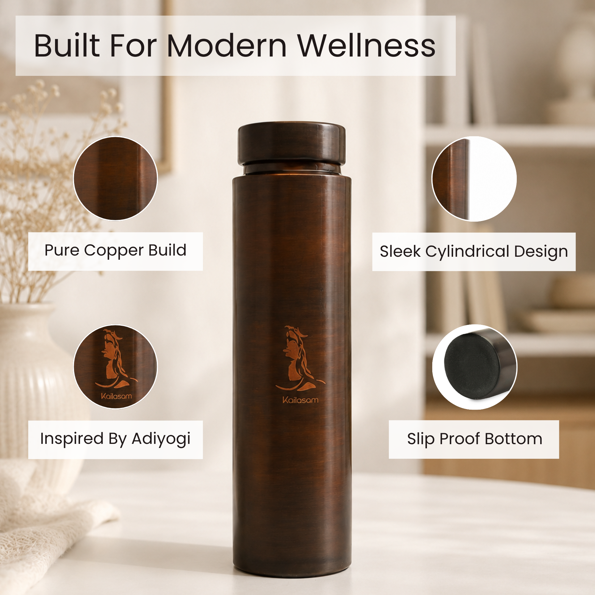 Pure Copper Water Bottle Adiyogi 850 ml