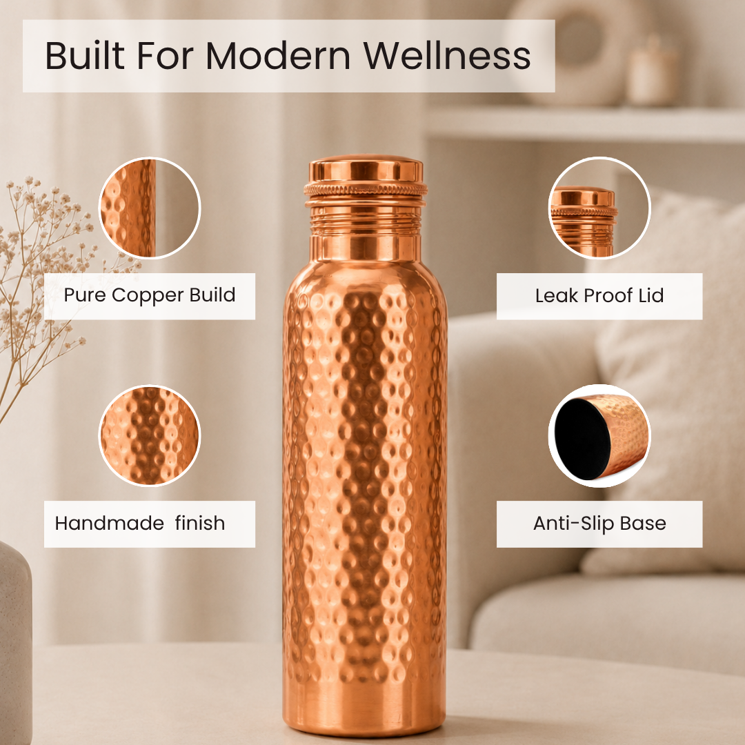 Hammered Pure Copper Water Bottle 950 ml