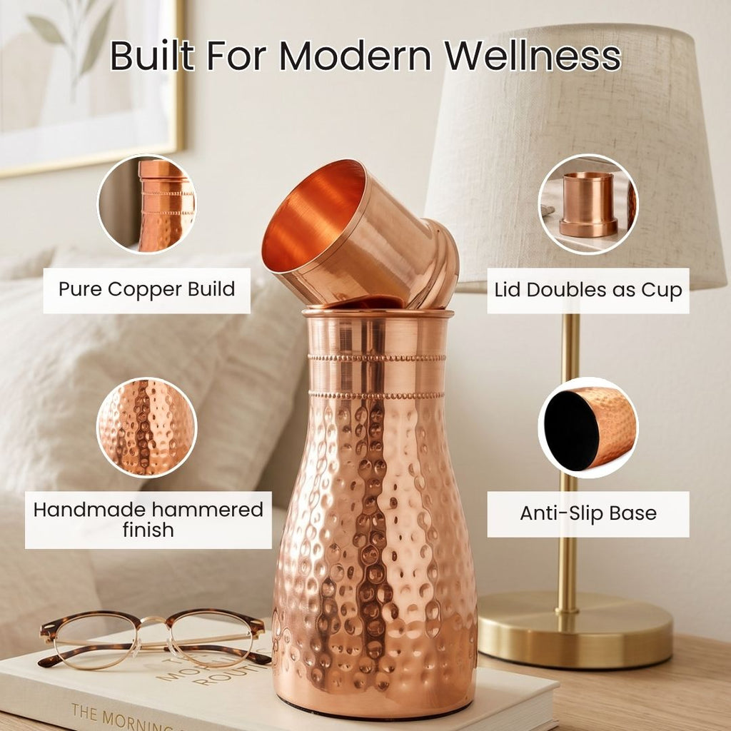 Bedside Pure Copper Water Pot 950 ml