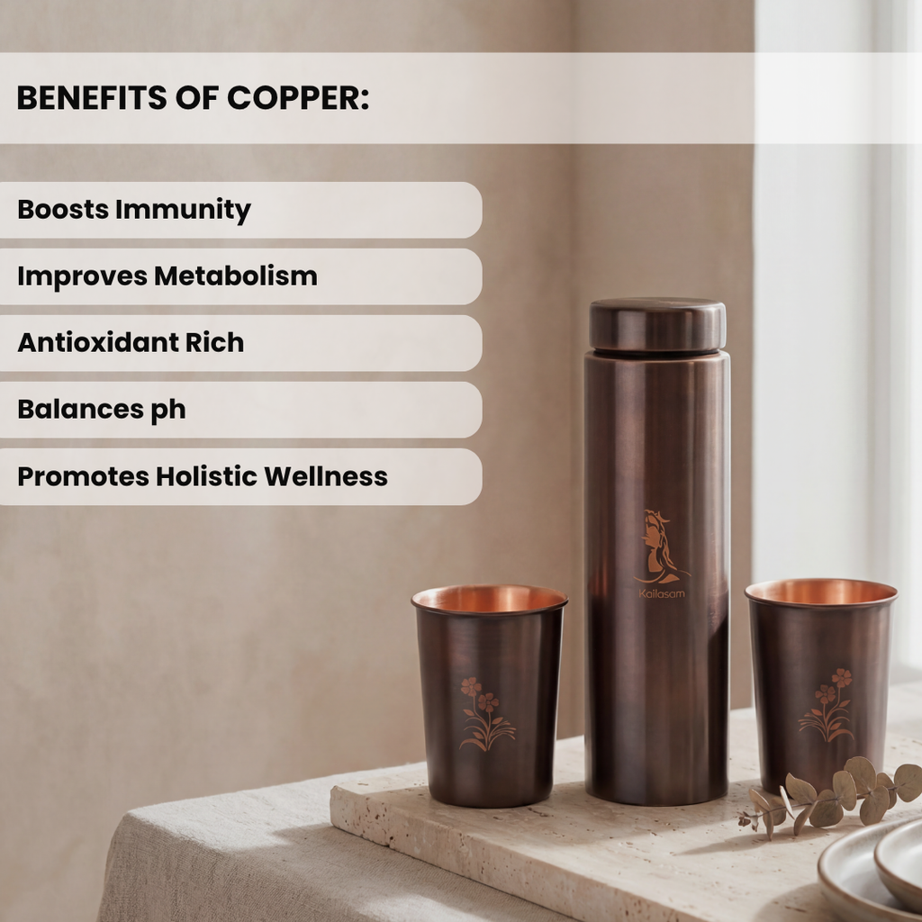 Mystic Shiva Pure Copper Bottle With Glasses Gift Set
