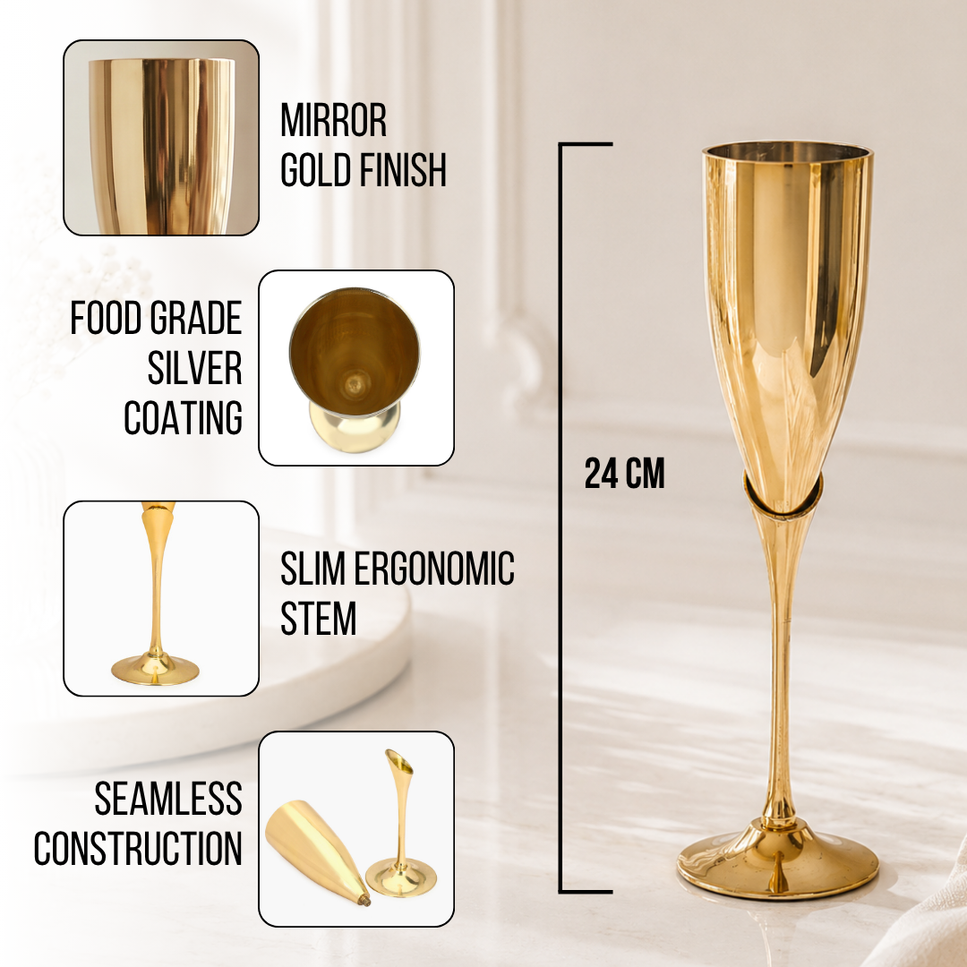 Pure Brass Champagne Flutes Set