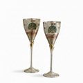 The Kailasam Brass Wine Glasses Set in Handcrafted Peacock Meena Design