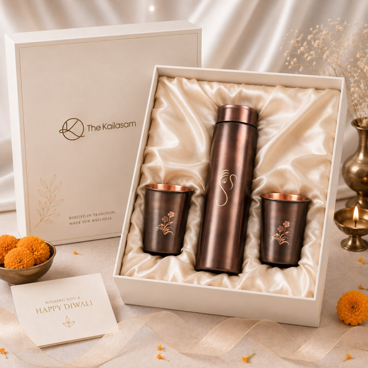 Ananta Aura Pure Copper Bottle With Glasses Gift Set