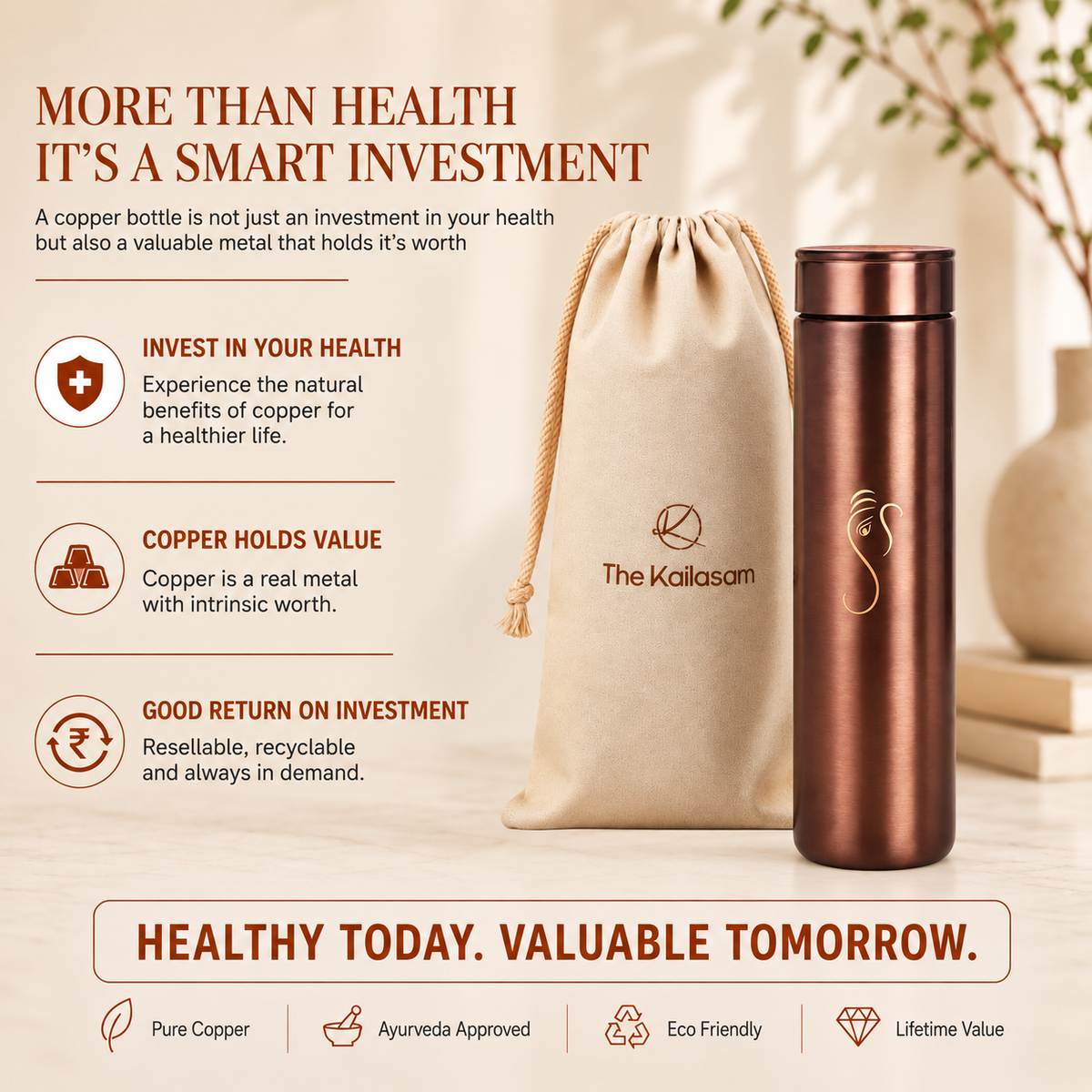 Ananta Aura Pure Copper Water Bottle 1L