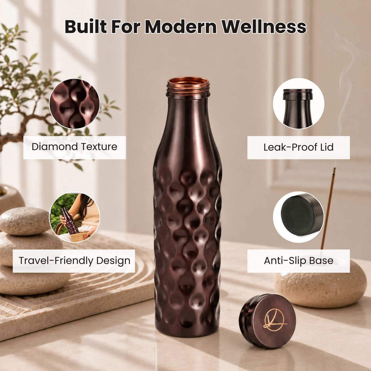 Antique Diamond Pure Copper Water Bottle 950ml