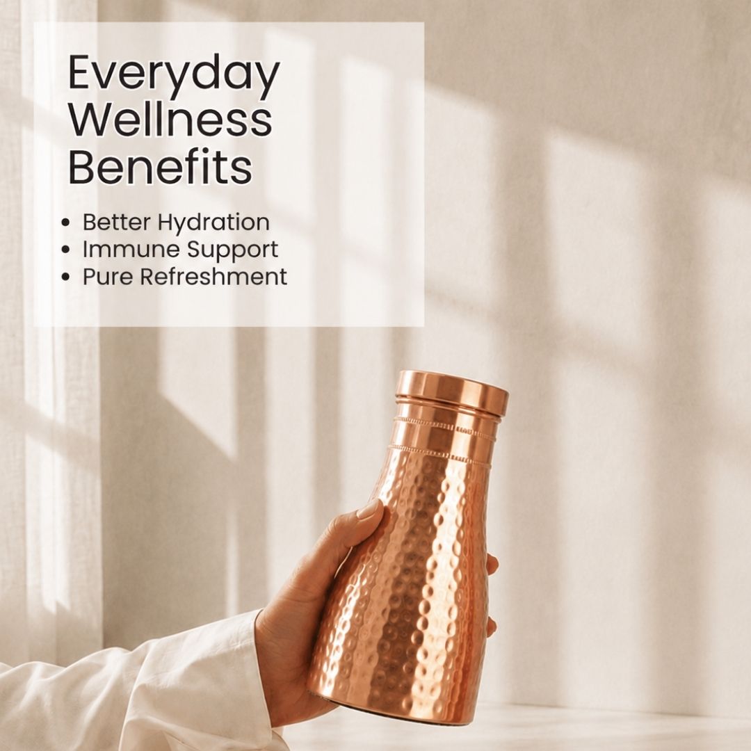 Bedside Pure Copper Water Bottle Set of 2, 950ml Each