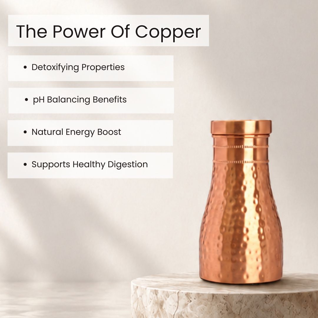 Bedside Pure Copper Water Bottle Set of 2, 950ml Each