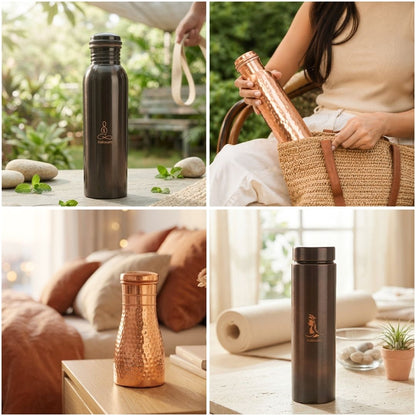 Bedside Pure Copper Water Bottle Set of 2, 950ml Each