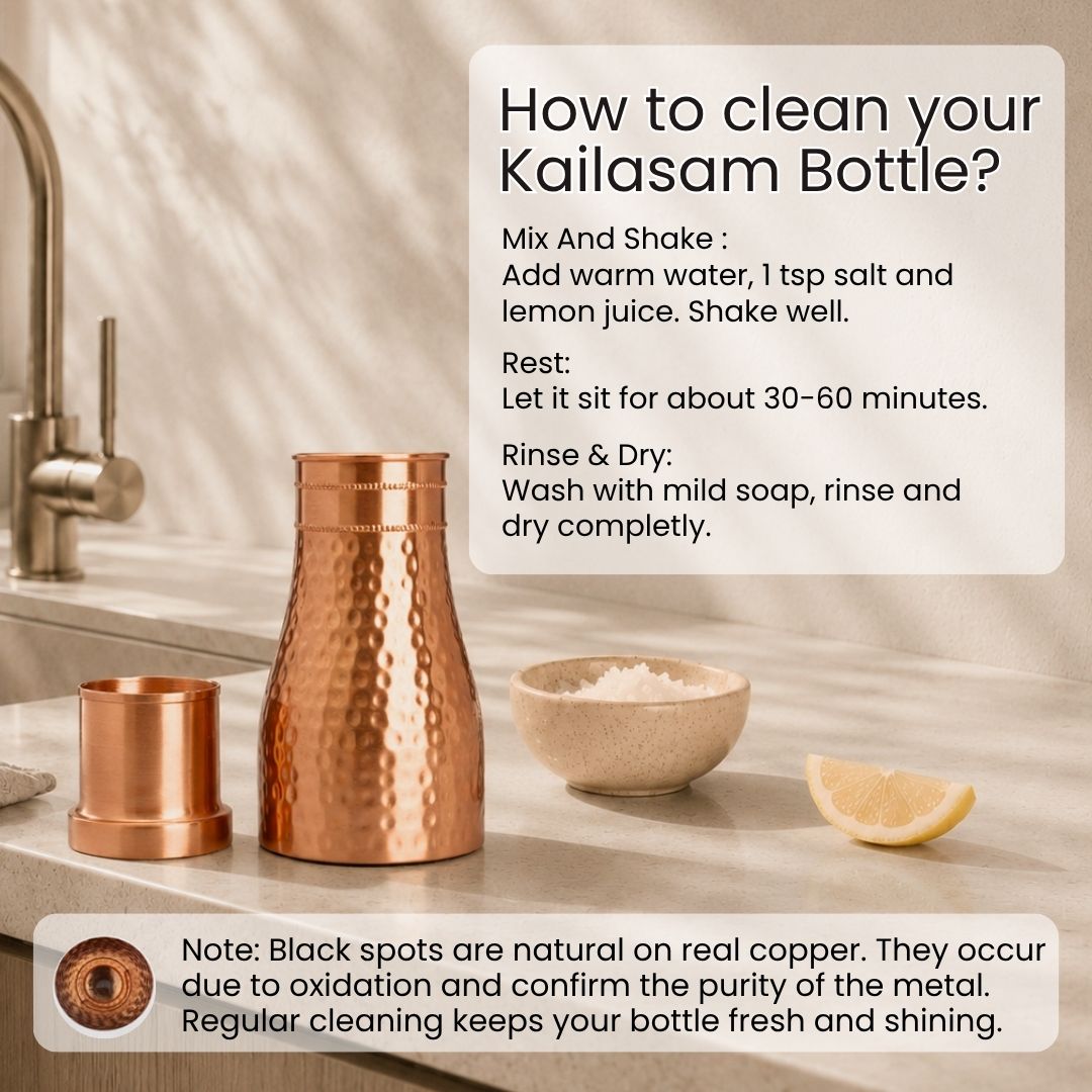Bedside Pure Copper Water Bottle Set of 2, 950ml Each