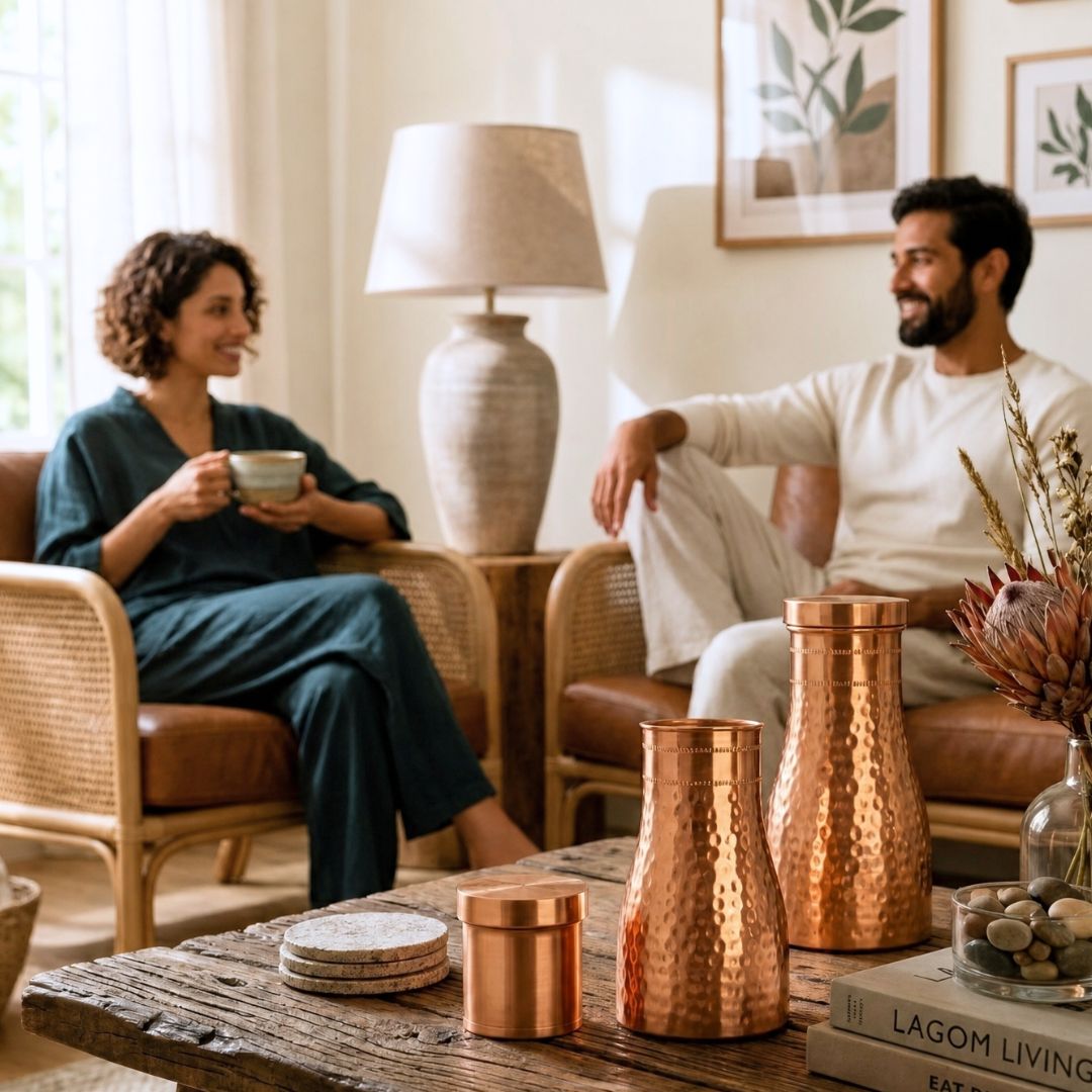 Bedside Pure Copper Water Bottle Set of 2, 950ml Each