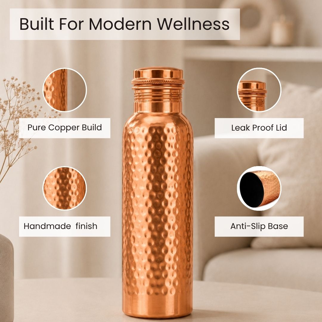 Hammered Pure Copper Water Bottle 950ml
