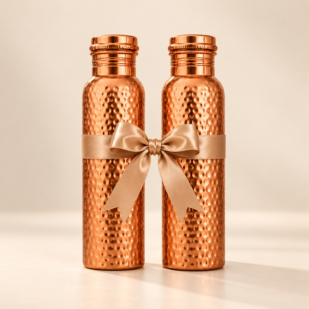Hammered Pure Copper Water Bottle Set of 2, 950ml Each