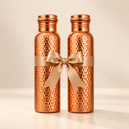 Hammered Pure Copper Water Bottle Set of 2, 950ml Each