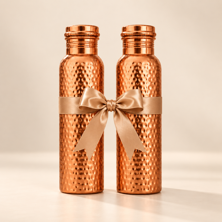 Hammered Pure Copper Water Bottle Set of 2, 950ml Each