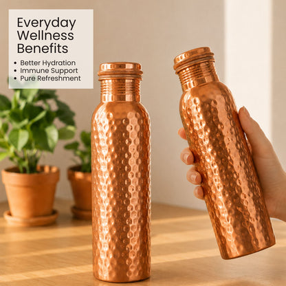 Hammered Pure Copper Water Bottle Set of 2, 950ml Each