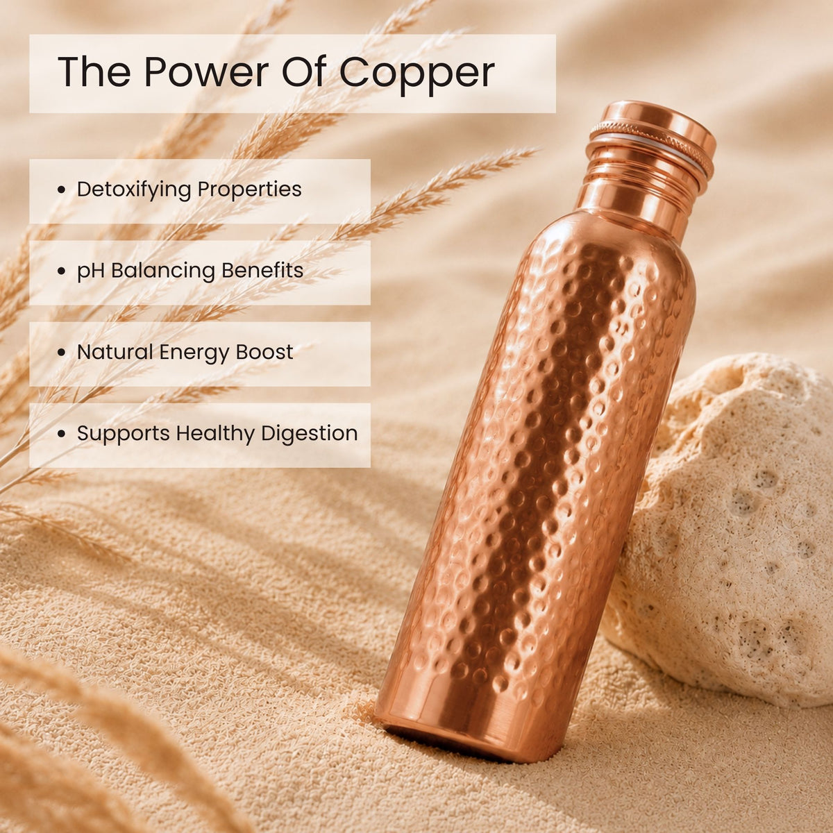 Hammered Pure Copper Water Bottle Set of 2, 950ml Each