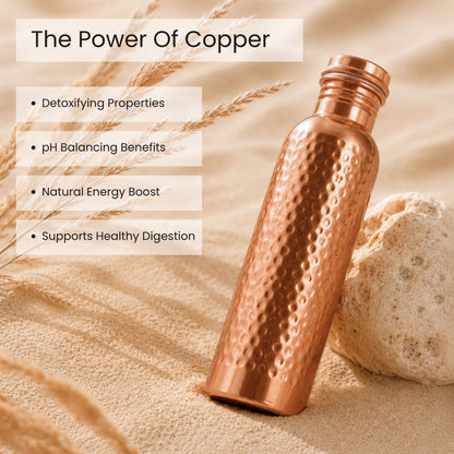 Hammered Pure Copper Water Bottle Set of 2, 950ml Each