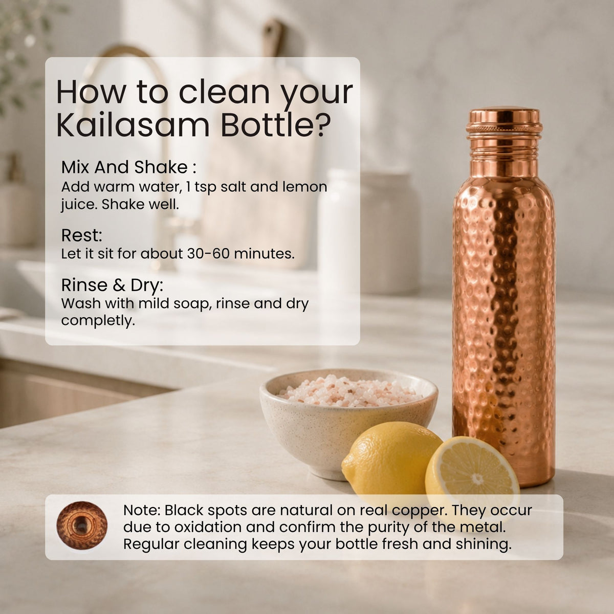 Hammered Pure Copper Water Bottle Set of 2, 950ml Each