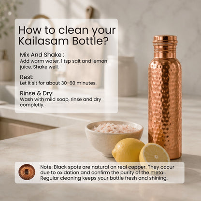 Hammered Pure Copper Water Bottle Set of 2, 950ml Each