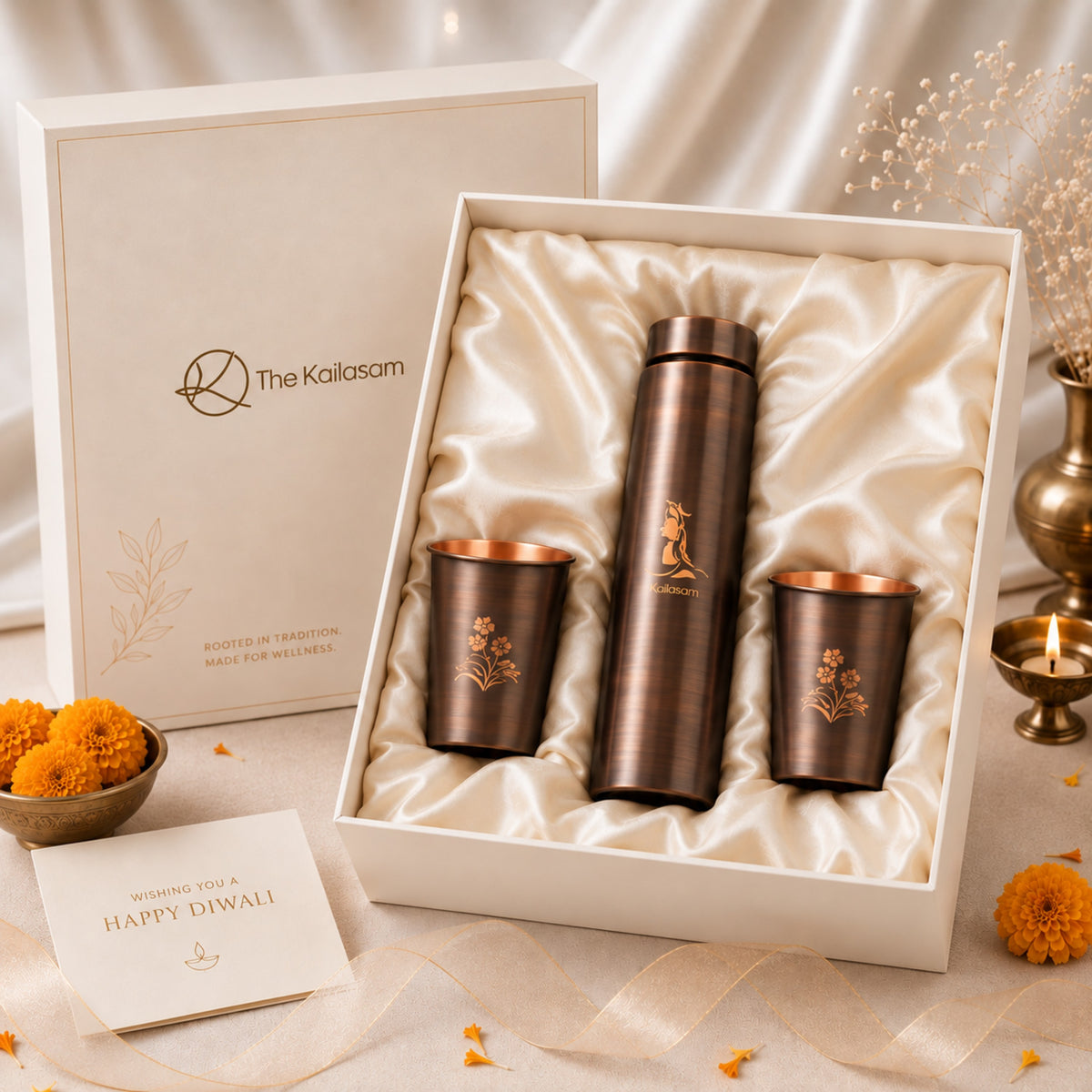 Mystic Shiva Pure Copper Bottle With Glasses Gift Set