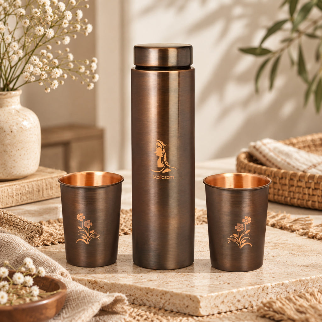 Mystic Shiva Pure Copper Bottle With Glasses Gift Set