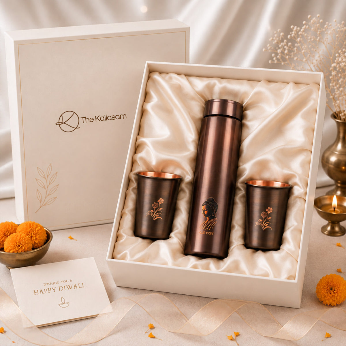 Nirvana Pure Copper Bottle With Glasses Gift Set