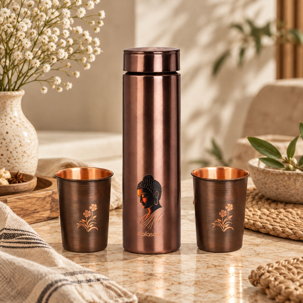 Nirvana Pure Copper Bottle With Glasses Gift Set