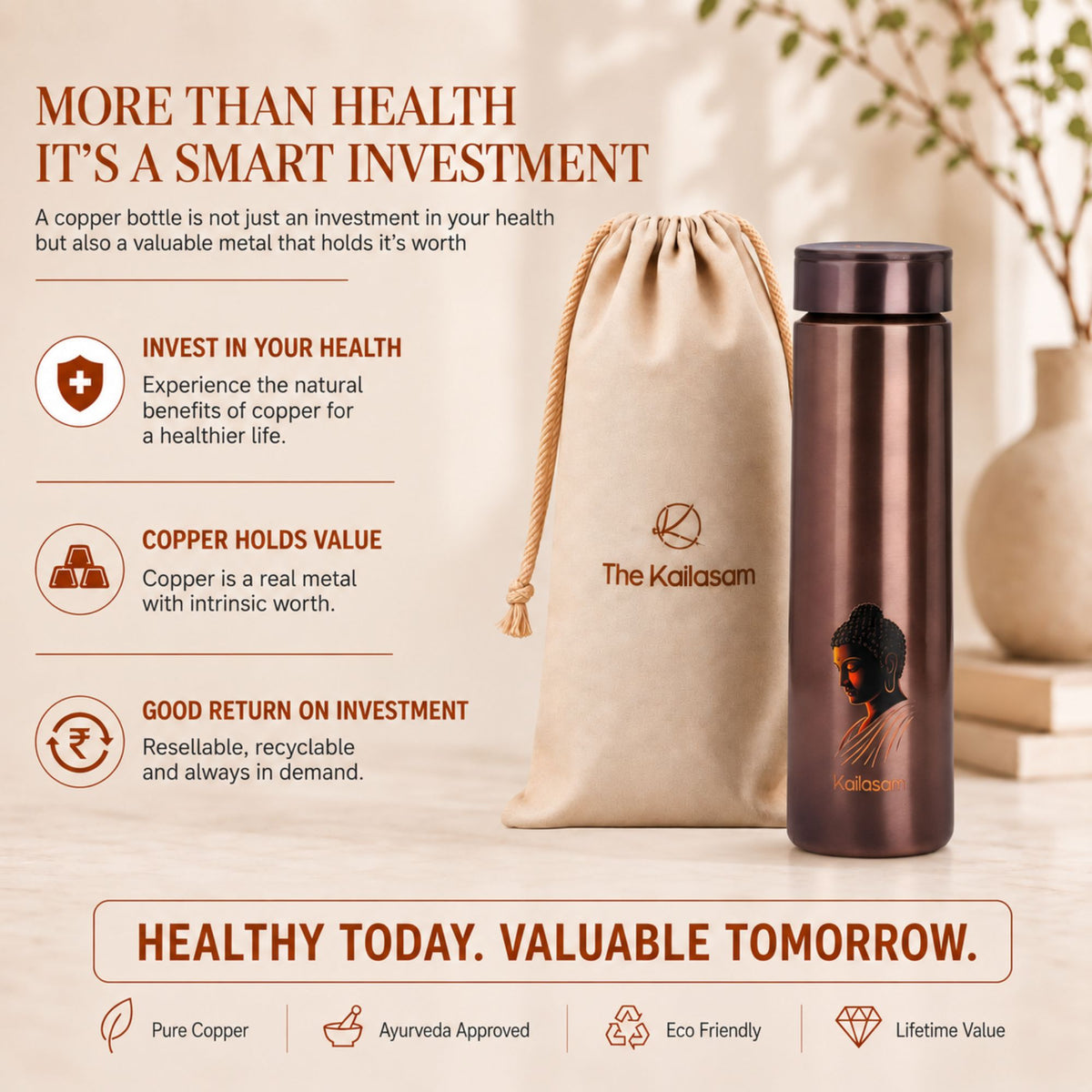 Nirvana Pure Copper Water Bottle 1L