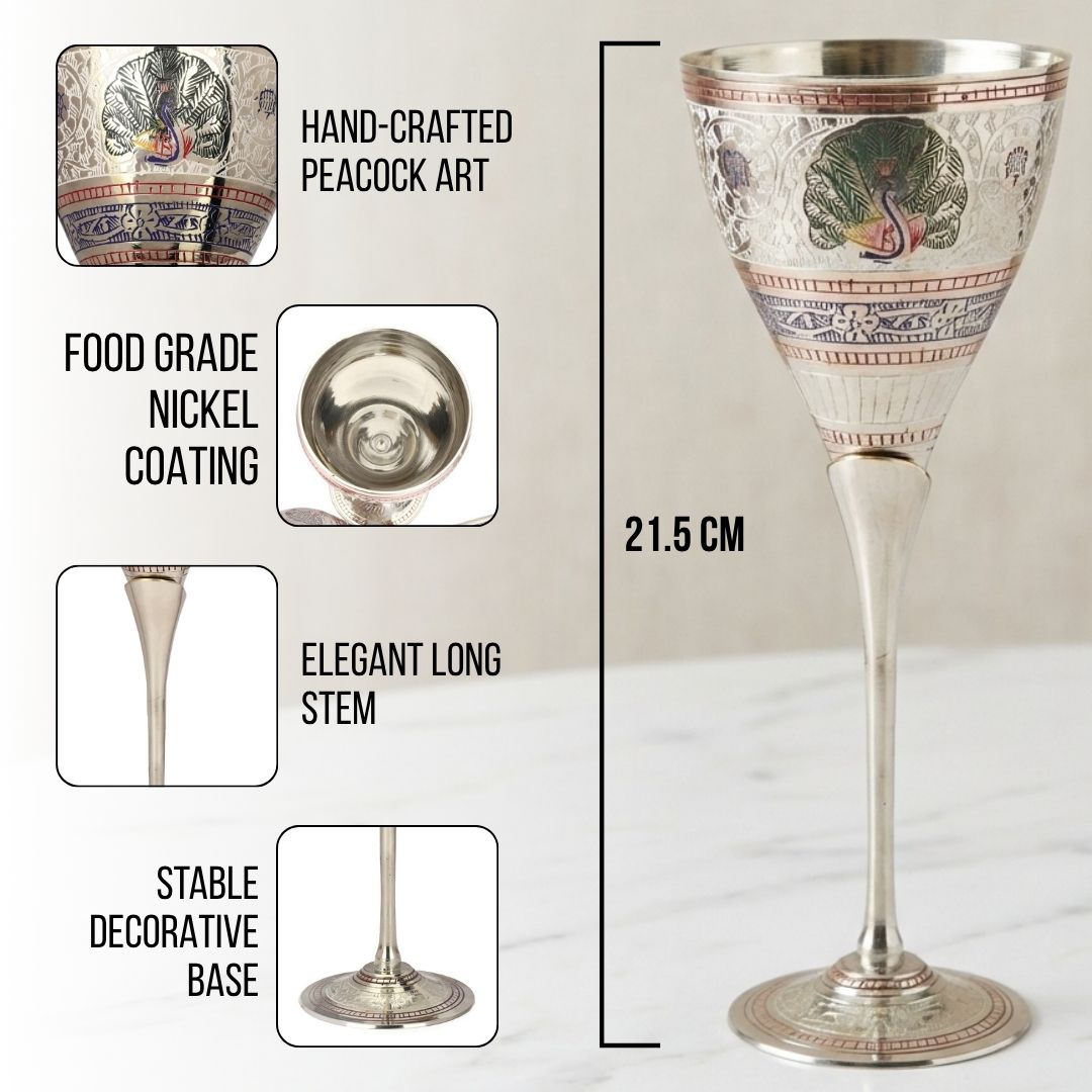 Peacock Meena Handcrafted Brass Wine Glasses Set of 2