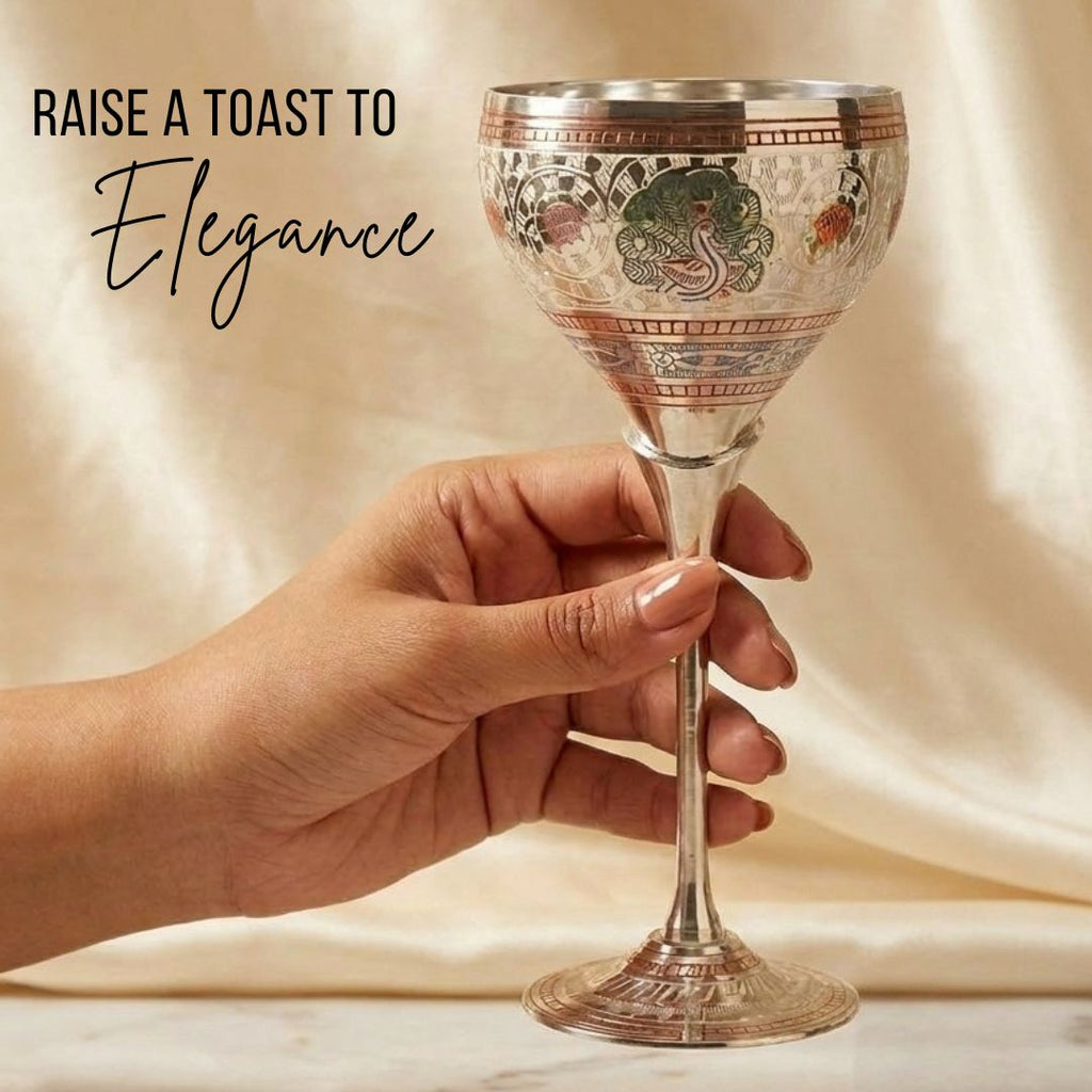Peacock Meena Work Handcrafted Brass Goblets Set of 2