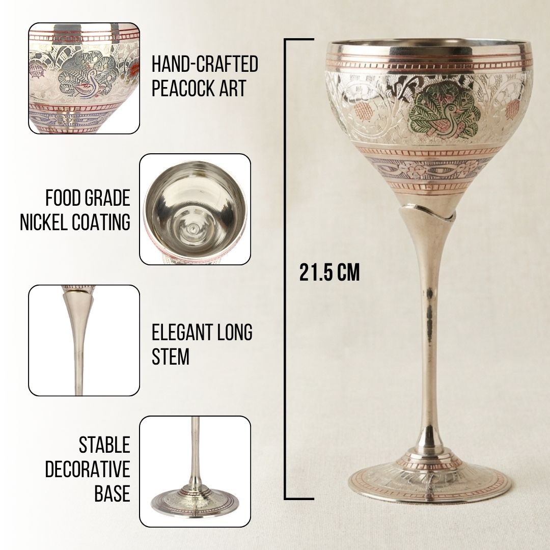 Peacock Meena Work Handcrafted Brass Goblets Set of 2