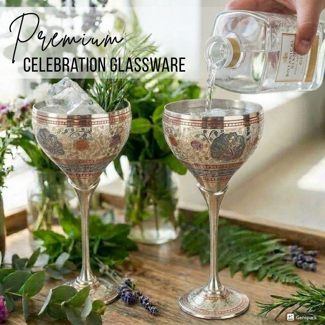 Peacock Meena Work Handcrafted Brass Goblets Set of 2