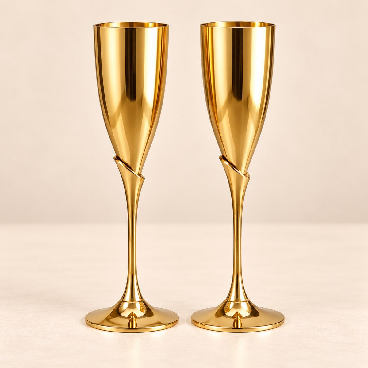 Plain Gold Handcrafted Brass Wine Glasses Set of 2