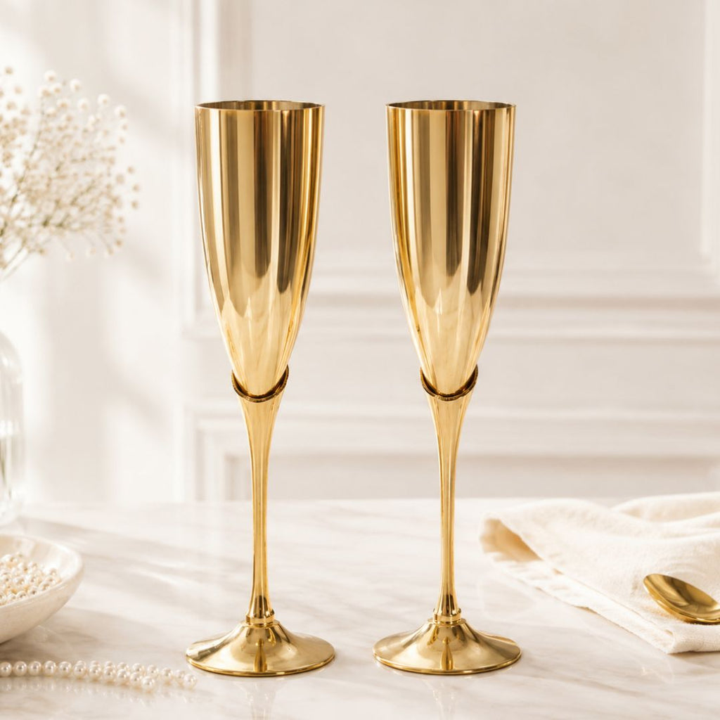 Plain Gold Handcrafted Brass Wine Glasses Set of 2