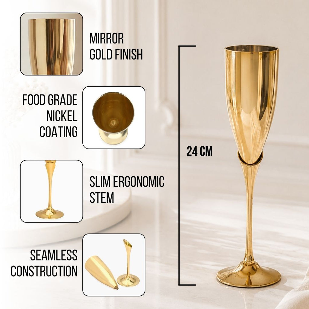 Plain Gold Handcrafted Brass Wine Glasses Set of 2
