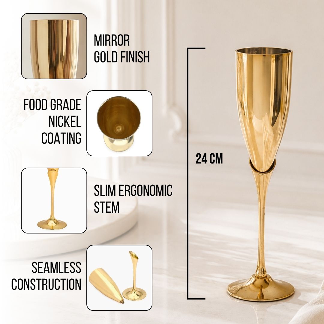 Plain Gold Handcrafted Brass Wine Glasses Set of 2