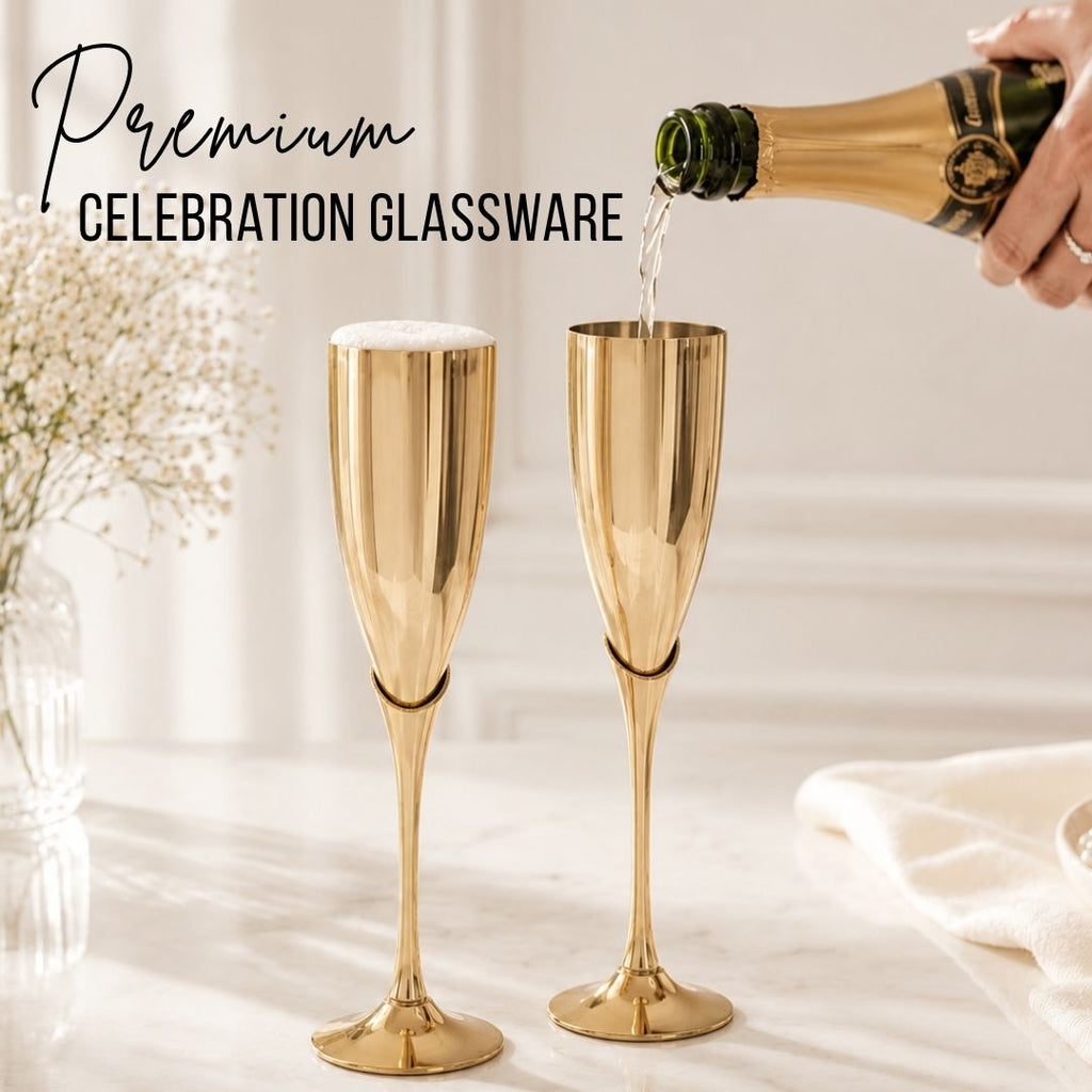Plain Gold Handcrafted Brass Wine Glasses Set of 2