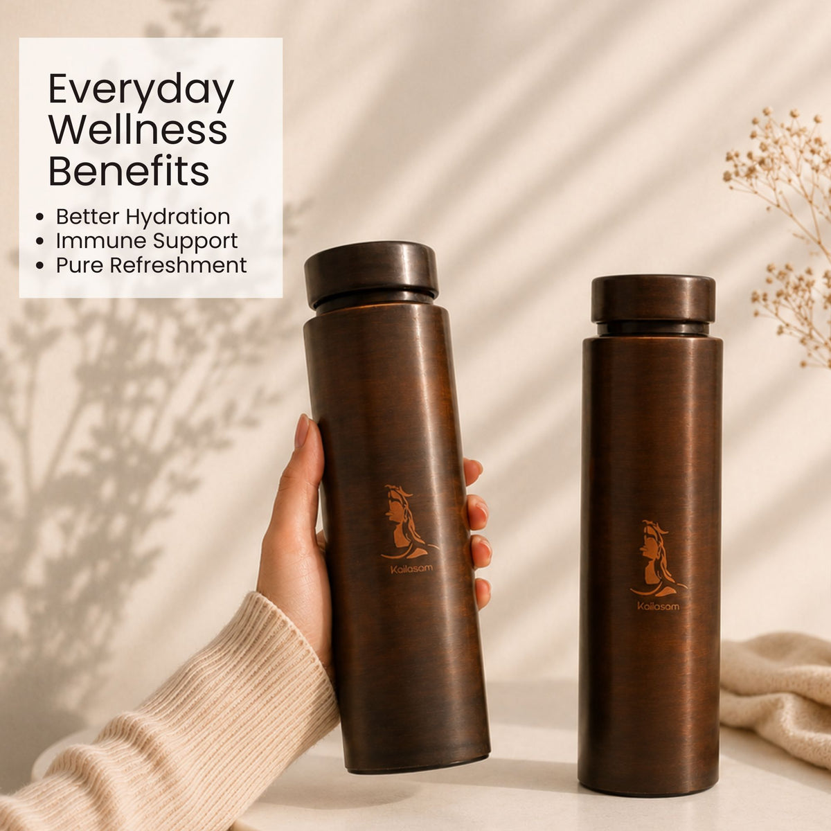 Shiva Pure Copper Water Bottle Set of 2, 850ml Each