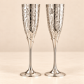 Silver Engraved Handcrafted Brass Wine Glasses Set of 2