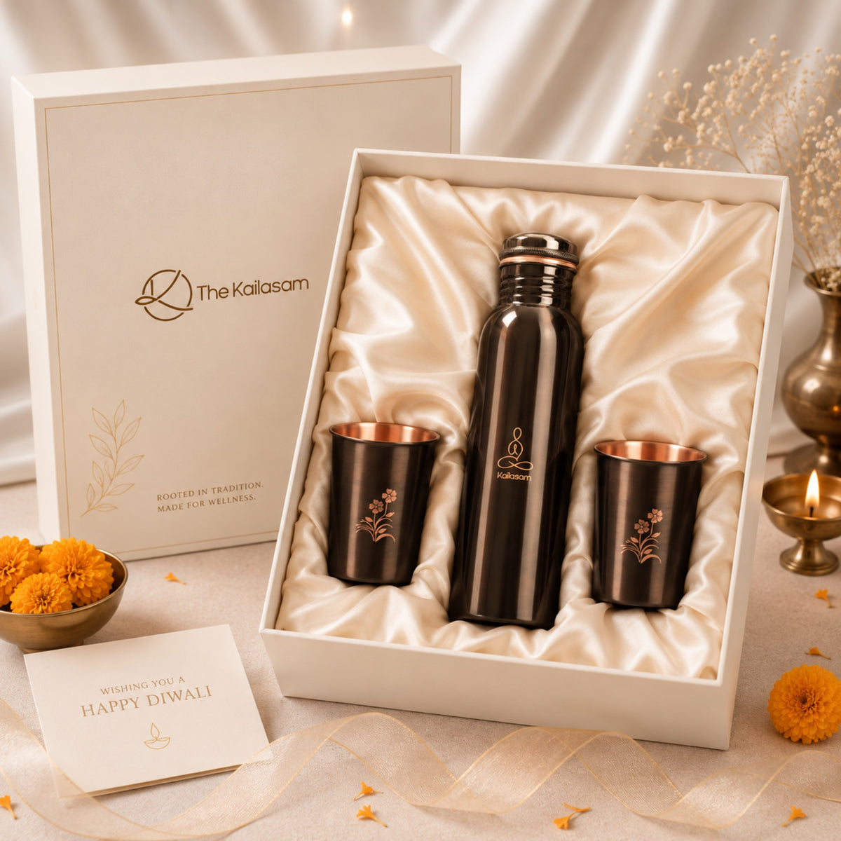 Zen Pure Copper Bottle With Glasses Gift Set