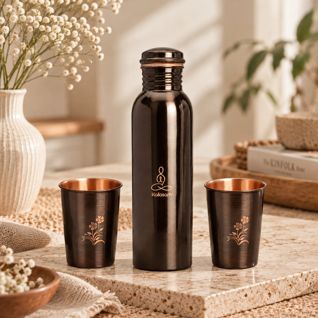 Zen Pure Copper Bottle With Glasses Gift Set